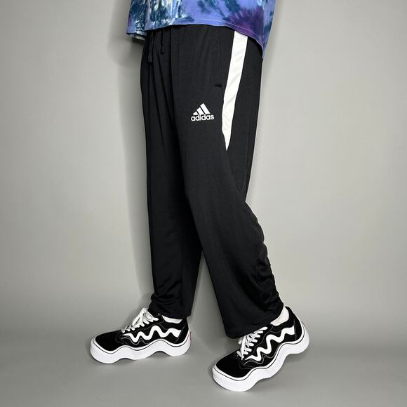 adidas Pants - Vintage Y2K Adidas Sweatpants Womens L Baggy Wide Leg Fit Jet Black Polyester